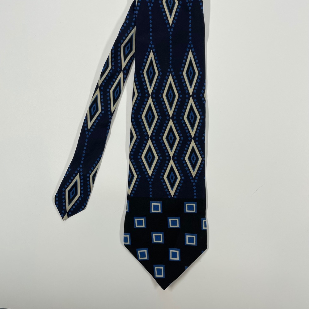 Brandini Navy Blue Necktie Geometric Diamond Square Silk Mens OS